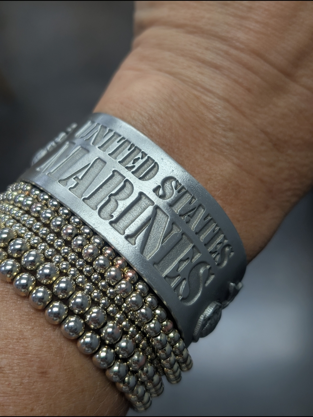 United States Marines Silver Cuff Bracelet - Silver